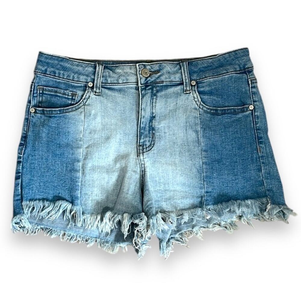 Altar'd State Womens Shorts Two Tone Blue Denim Cut Off Jean Size 29 Boho Funky